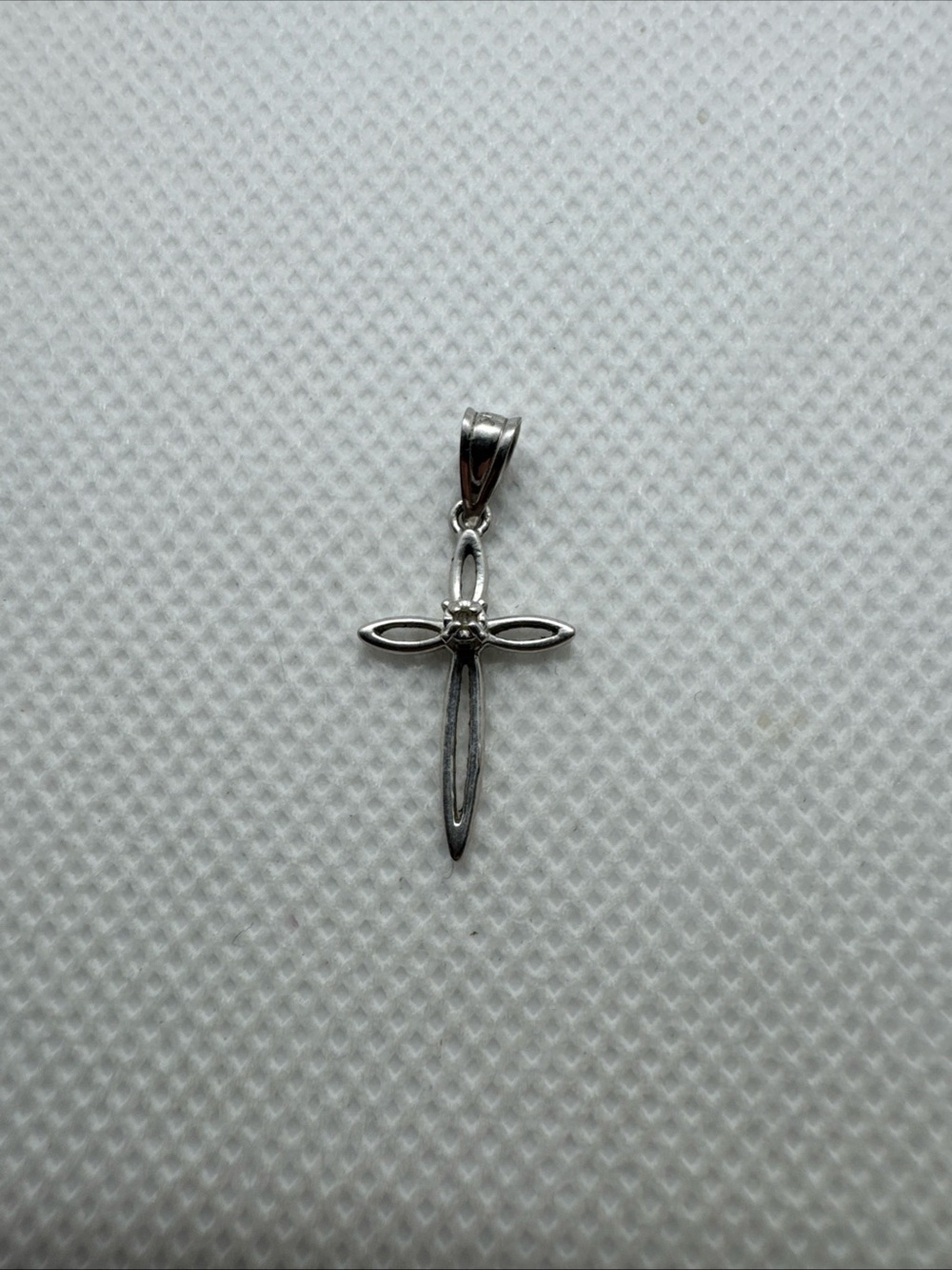 Vintage Infinity Solid 14K White Gold Cross with Diamond Floating Pendant